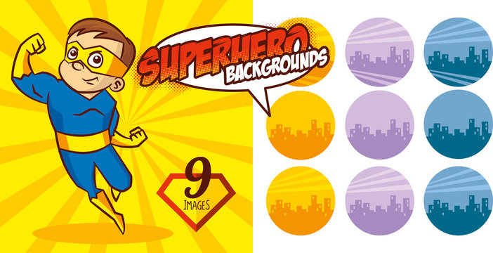 Superhero Background set Super hero character Vector
