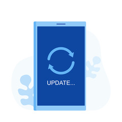 System software update and upgrade concept. Loading process in phone screen. Vector illustration. Modern flat style vector illustration