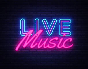 Live Music neon sign vector. Live Music Design template neon sign, light banner, neon signboard, nightly bright advertising, light inscription. Vector illustration © Ivan