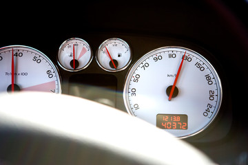 Speedometer showing high speed while driving
