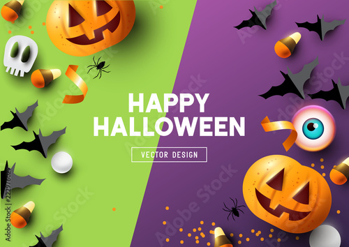 "Happy Halloween Purple And Green Background" Stock image and royalty