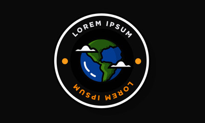 Planet Earth Badge Sticker Vector Illustration in Flat Style Design