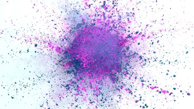 Super slowmotion shot of color powder explosions isolated on white background. Shot with high speed cinema camera at 1000fps