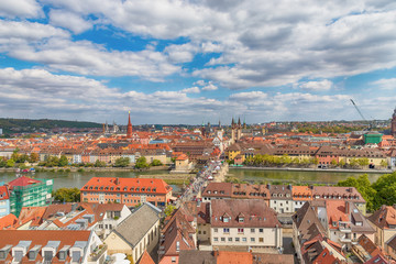 Fototapeta na wymiar Wurzburg, Germany, September 15. Panorama of old town with old Main Bridge