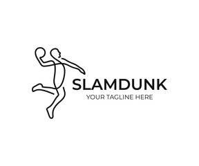 Fototapeta na wymiar Basketball player logo design. Slam dunk vector design. Streetball logotype