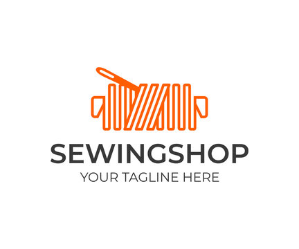 Tailor shop logo design. Thread with needle vector design. Sewing logotype