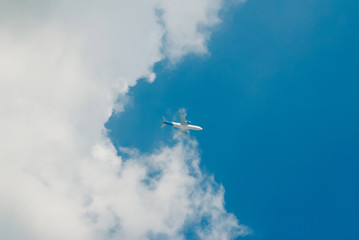 Fototapeta na wymiar The plane flies in the clouds, business flight,