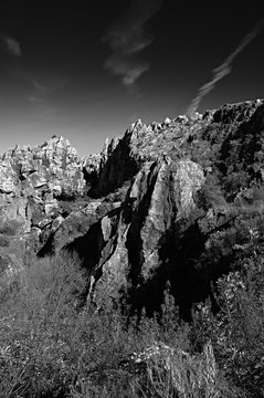 Steep cliffs with greenery at bottom