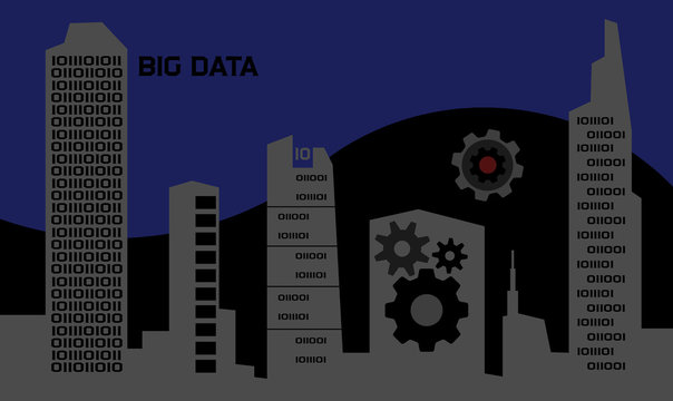 Big data skyscrapers. Binary code city downtown_blue