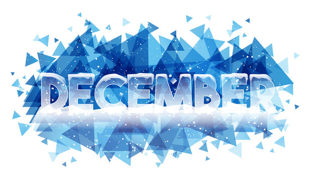 December sign with icicles. Winter season concept.