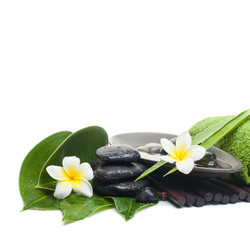 spa tropical set with flower on plate for healthy therapy