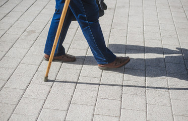 Old man with a cane. Natural. Man with a stick.