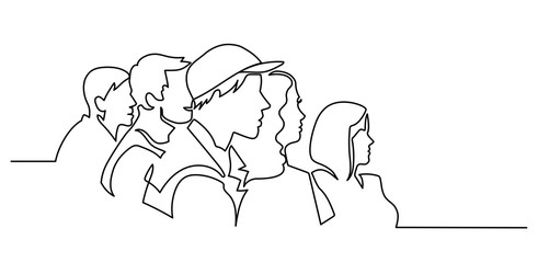 Fototapeta na wymiar Continuous Line Drawing of Vector illustration character of audience in the conference hall background with blank space for your text and design. Outline, thin line art, hand drawn sketch