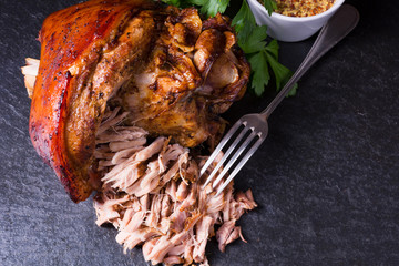 crispy fried Bavarian pork knuckle with soft meat