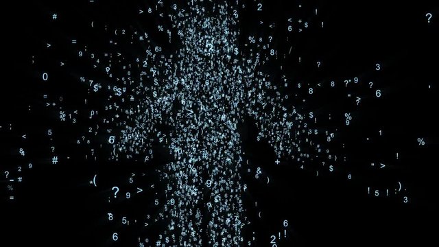 The logo of a person in the digital space, animation consists of a stream of numbers and symbols