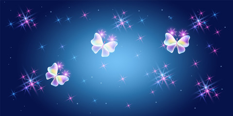 Fototapeta premium Flying butterflies with sparkle and glowing stars