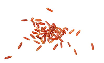 Red wild rice pile isolated on white background, top view