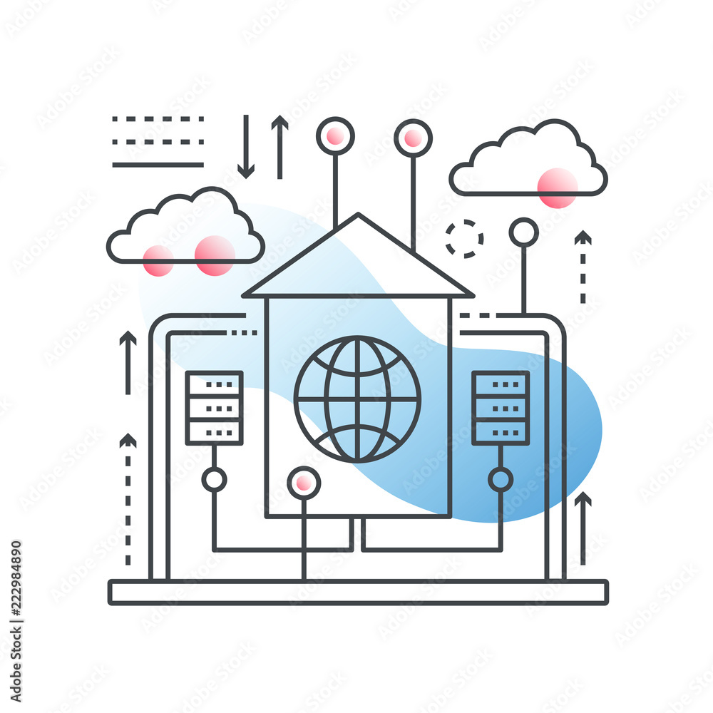 Aufkleber cloud data technology, hosting vector concept in trendy line with gradient flat color style.