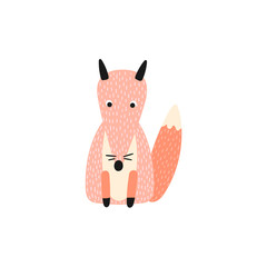 Illustration with a sitting cartoon fox