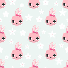 Seamless pattern with cute rabbit face