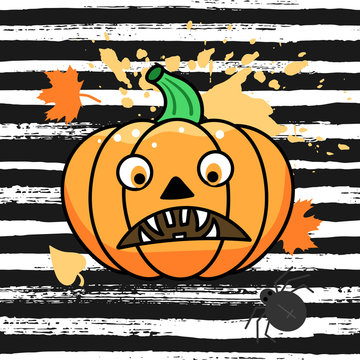 Halloween pumpkin on striped background