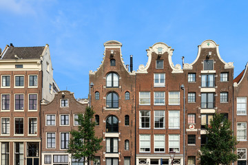 Beautiful view of the canal houses at the Prinsengracht canal in Amsterdam, the Netherlands, on a...