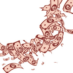 Russian ruble notes falling. Messy RUB bills on white background. Russia money. Beautiful vector ill