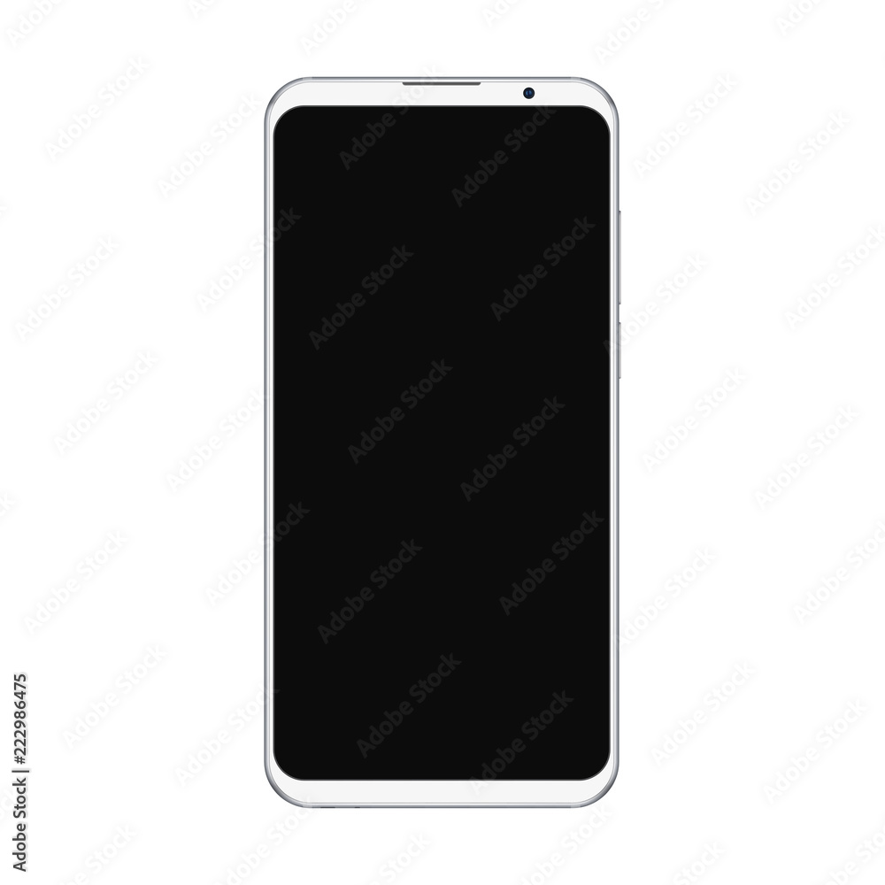 Poster realistic trendy white smartphone mockup with blank black screen isolated on white background. for a