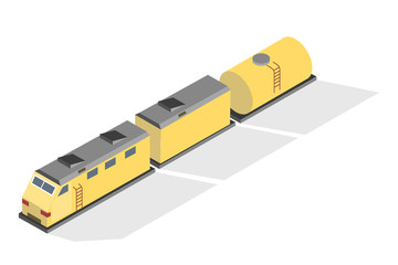 Yellow freight train on the railway. Transportation and delivery
