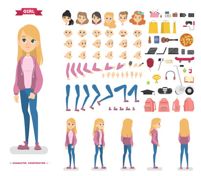 Cute Teen Girl Character Set For Animation