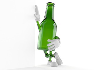Green glass bottle character lean on wall