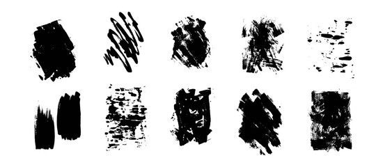 Set of artistic black grunge backgrounds. Vector texture. Dirty artistic design element. Brush stroke, splatter.