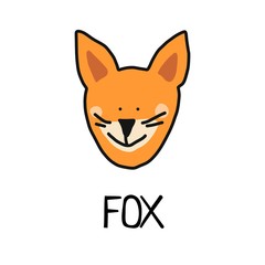 Cartoon vector flat illustration of cute fox face for baby card and invitation