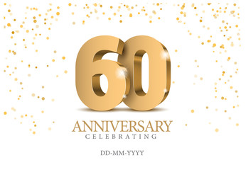 Anniversary 60. gold 3d numbers. - obrazy, fototapety, plakaty