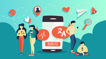 Online translator in mobile phone. Translate foreign language