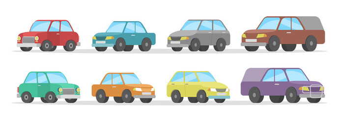 Set of cute colorful cars. Automobile collection