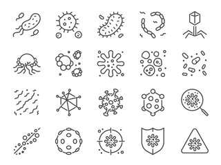 Virus icon set. Included icons as Colony of Bacteria, Bacteria, microbiology, biohazard, disease and more. - obrazy, fototapety, plakaty