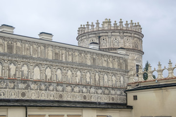 Fototapeta na wymiar Renaissance Noble Tower and wall in Krasiczyn Castle, Poland