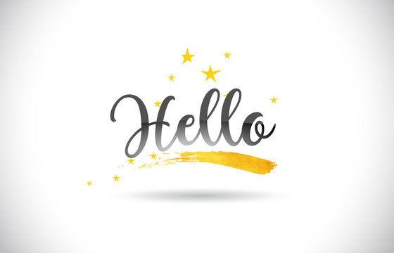 Hello Word Vector Text with Golden Stars Trail and Handwritten Curved Font.