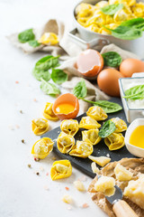 Italian food and ingredients, handmade tortellini with spinach and ricotta