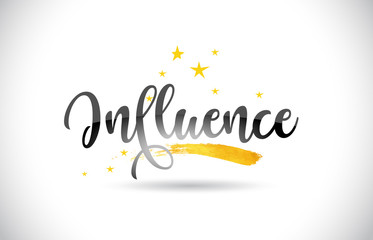 Influence Word Vector Text with Golden Stars Trail and Handwritten Curved Font.