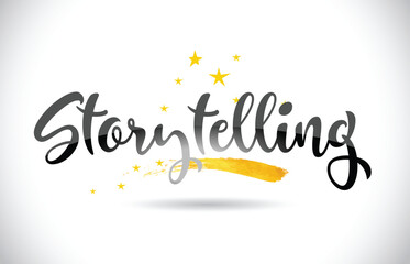 Storytelling Word Vector Text with Golden Stars Trail and Handwritten Curved Font.
