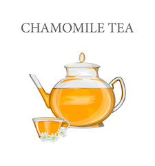 Teapot with chamomile tea. Kettle with hot herbal drink