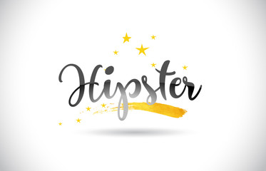 Hipster Word Vector Text with Golden Stars Trail and Handwritten Curved Font.