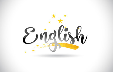 English Word Vector Text with Golden Stars Trail and Handwritten Curved Font.