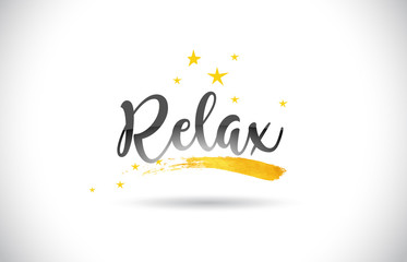 Fototapeta na wymiar Relax Word Vector Text with Golden Stars Trail and Handwritten Curved Font.