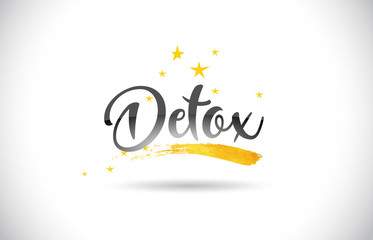 Fototapeta na wymiar Detox Word Vector Text with Golden Stars Trail and Handwritten Curved Font.