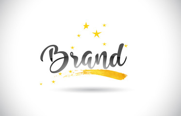 Brand  Word Vector Text with Golden Stars Trail and Handwritten Curved Font.