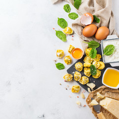 Italian food and ingredients, handmade tortellini with spinach and ricotta