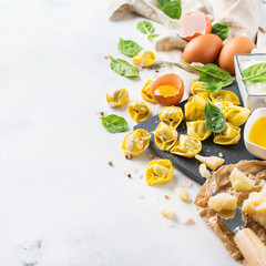 Italian food and ingredients, handmade tortellini with spinach and ricotta
